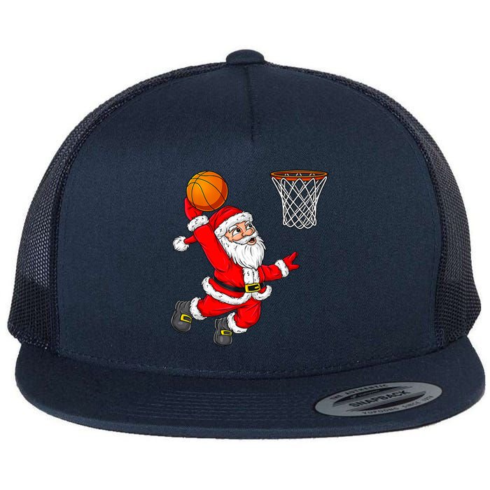 Christmas Santa Claus Dunking A Basketball Funny Xmas Flat Bill Trucker Hat