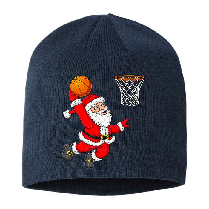 Christmas Santa Claus Dunking A Basketball Funny Xmas Sustainable Beanie