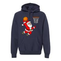 Christmas Santa Claus Dunking A Basketball Funny Xmas Premium Hoodie