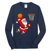 Christmas Santa Claus Dunking A Basketball Funny Xmas Tall Long Sleeve T-Shirt