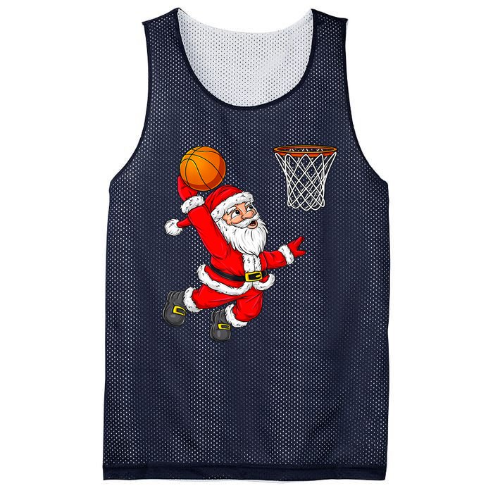 Christmas Santa Claus Dunking A Basketball Funny Xmas Mesh Reversible Basketball Jersey Tank