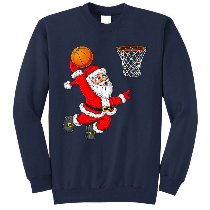 Christmas Santa Claus Dunking A Basketball Funny Xmas Tall Sweatshirt