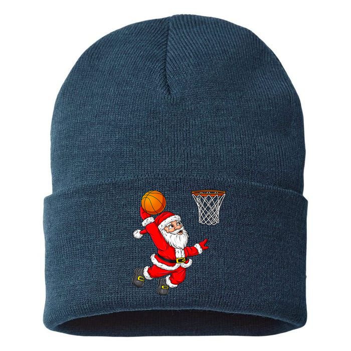 Christmas Santa Claus Dunking A Basketball Funny Xmas Sustainable Knit Beanie