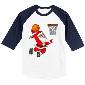 Christmas Santa Claus Dunking A Basketball Funny Xmas Baseball Sleeve Shirt