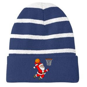 Christmas Santa Claus Dunking A Basketball Funny Xmas Striped Beanie with Solid Band