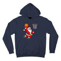 Christmas Santa Claus Dunking A Basketball Funny Xmas Tall Hoodie