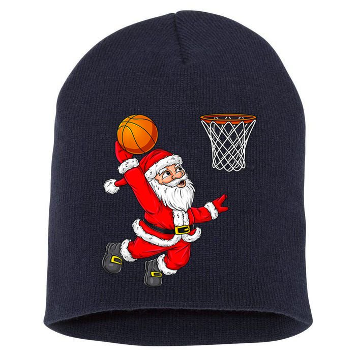 Christmas Santa Claus Dunking A Basketball Funny Xmas Short Acrylic Beanie