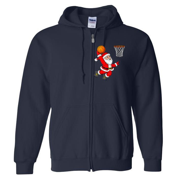 Christmas Santa Claus Dunking A Basketball Funny Xmas Full Zip Hoodie