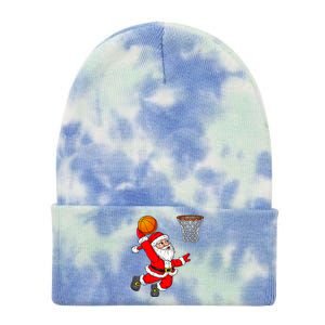 Christmas Santa Claus Dunking A Basketball Funny Xmas Tie Dye 12in Knit Beanie