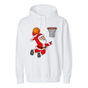 Christmas Santa Claus Dunking A Basketball Funny Xmas Garment-Dyed Fleece Hoodie