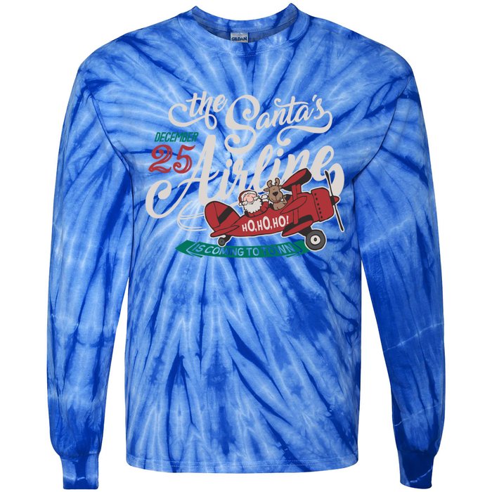 Christmas Santa Claus Flying Airplane Funny Gift Tie-Dye Long Sleeve Shirt