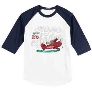 Christmas Santa Claus Flying Airplane Funny Gift Baseball Sleeve Shirt