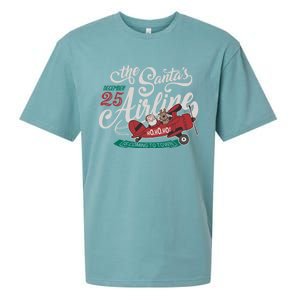 Christmas Santa Claus Flying Airplane Funny Gift Sueded Cloud Jersey T-Shirt