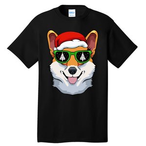 Corgi Sunglasses Christmas Pajama Dog Santa Hat Tall T-Shirt