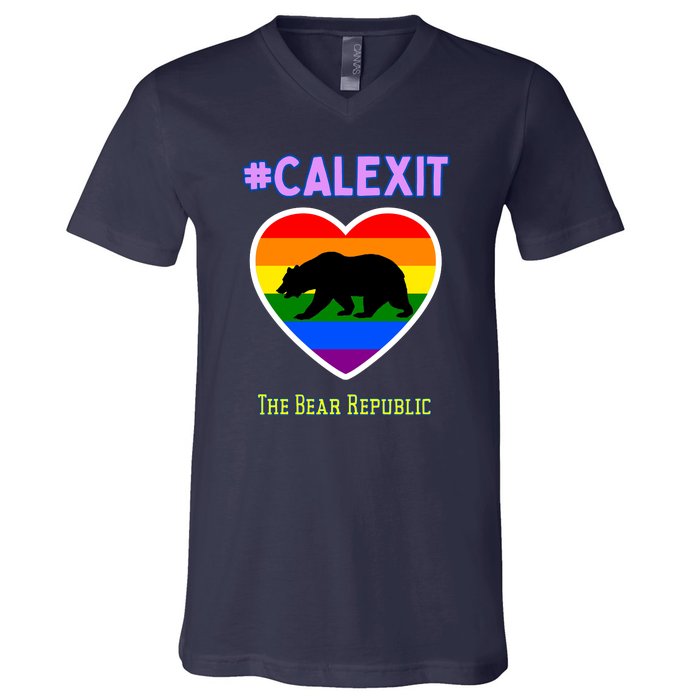 California Secession Calexit Bear Republic V-Neck T-Shirt