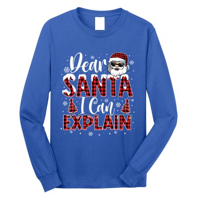 Christmas Santa Claus Red Plaid Dear Santa I Can Explain Gift Long Sleeve Shirt