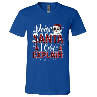 Christmas Santa Claus Red Plaid Dear Santa I Can Explain Gift V-Neck T-Shirt