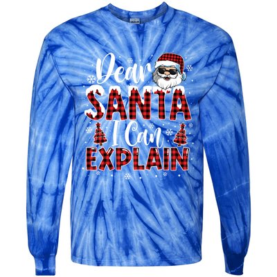 Christmas Santa Claus Red Plaid Dear Santa I Can Explain Gift Tie-Dye Long Sleeve Shirt