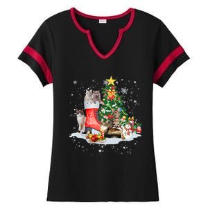 Cat Santa Christmas Tree For Cat Mom Cat Dad Cat Lover Gift Ladies Halftime Notch Neck Tee