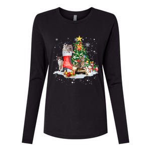 Cat Santa Christmas Tree For Cat Mom Cat Dad Cat Lover Gift Womens Cotton Relaxed Long Sleeve T-Shirt