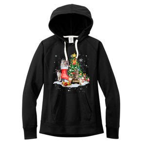 Cat Santa Christmas Tree For Cat Mom Cat Dad Cat Lover Gift Women's Fleece Hoodie