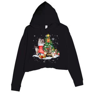 Cat Santa Christmas Tree For Cat Mom Cat Dad Cat Lover Gift Crop Fleece Hoodie