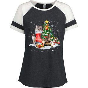 Cat Santa Christmas Tree For Cat Mom Cat Dad Cat Lover Gift Enza Ladies Jersey Colorblock Tee