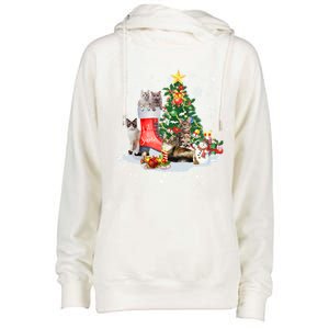 Cat Santa Christmas Tree For Cat Mom Cat Dad Cat Lover Gift Womens Funnel Neck Pullover Hood