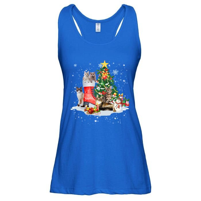 Cat Santa Christmas Tree For Cat Mom Cat Dad Cat Lover Gift Ladies Essential Flowy Tank