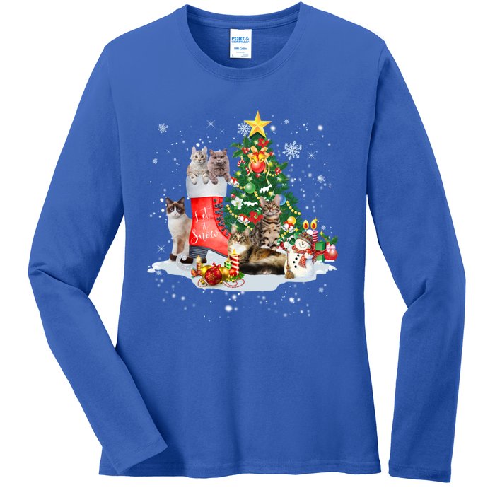 Cat Santa Christmas Tree For Cat Mom Cat Dad Cat Lover Gift Ladies Long Sleeve Shirt