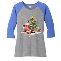 Cat Santa Christmas Tree For Cat Mom Cat Dad Cat Lover Gift Women's Tri-Blend 3/4-Sleeve Raglan Shirt