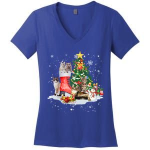 Cat Santa Christmas Tree For Cat Mom Cat Dad Cat Lover Gift Women's V-Neck T-Shirt