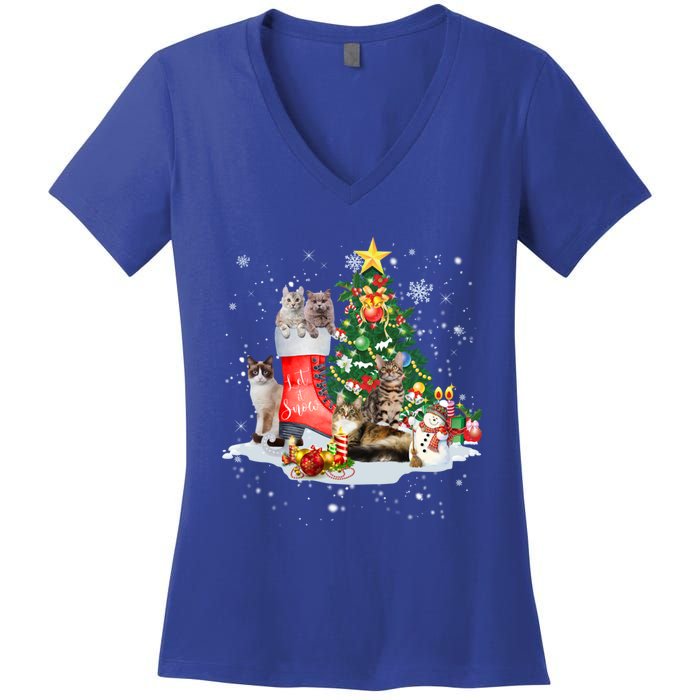 Cat Santa Christmas Tree For Cat Mom Cat Dad Cat Lover Gift Women's V-Neck T-Shirt