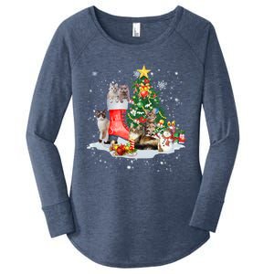 Cat Santa Christmas Tree For Cat Mom Cat Dad Cat Lover Gift Women's Perfect Tri Tunic Long Sleeve Shirt