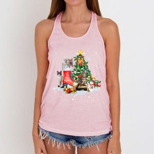 Cat Santa Christmas Tree For Cat Mom Cat Dad Cat Lover Gift Women's Knotted Racerback Tank