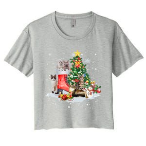 Cat Santa Christmas Tree For Cat Mom Cat Dad Cat Lover Gift Women's Crop Top Tee