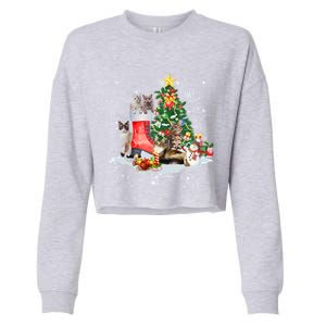 Cat Santa Christmas Tree For Cat Mom Cat Dad Cat Lover Gift Cropped Pullover Crew