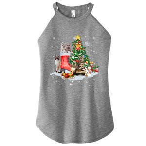 Cat Santa Christmas Tree For Cat Mom Cat Dad Cat Lover Gift Women's Perfect Tri Rocker Tank