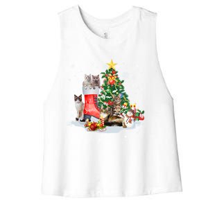 Cat Santa Christmas Tree For Cat Mom Cat Dad Cat Lover Gift Women's Racerback Cropped Tank