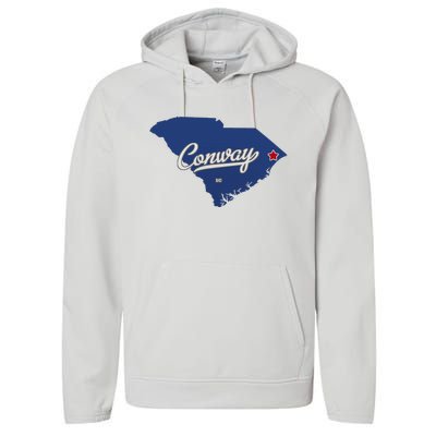 Conway South Carolina Sc Map Performance Fleece Hoodie