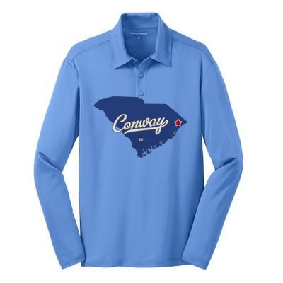 Conway South Carolina Sc Map Silk Touch Performance Long Sleeve Polo