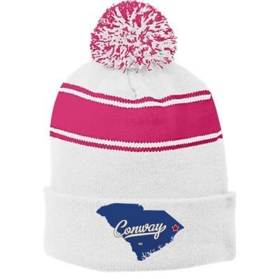 Conway South Carolina Sc Map Stripe Pom Pom Beanie