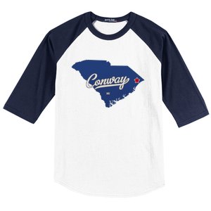 Conway South Carolina Sc Map Baseball Sleeve Shirt