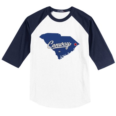 Conway South Carolina Sc Map Baseball Sleeve Shirt