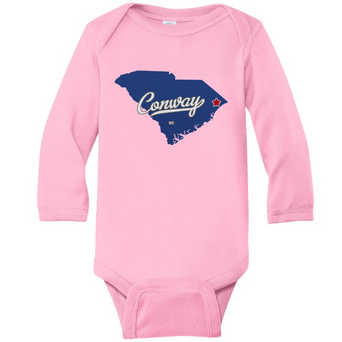 Conway South Carolina Sc Map Baby Long Sleeve Bodysuit