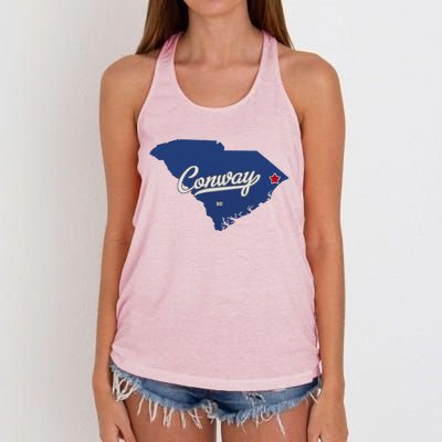 Conway South Carolina Sc Map Women's Knotted Racerback Tank