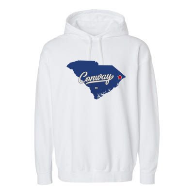 Conway South Carolina Sc Map Garment-Dyed Fleece Hoodie