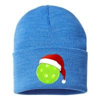 Christmas Santa Claus Hat On A Pickleball Funny Gift Sustainable Knit Beanie