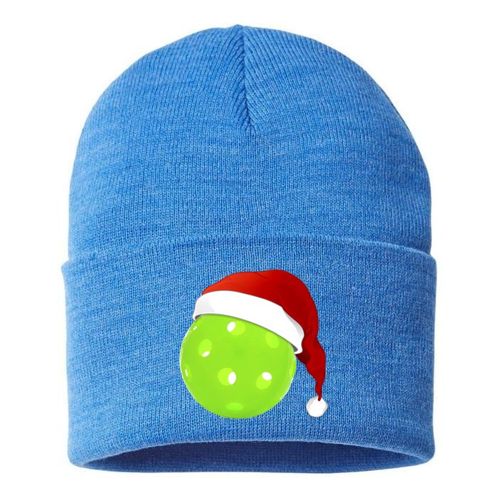 Christmas Santa Claus Hat On A Pickleball Funny Gift Sustainable Knit Beanie