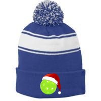 Christmas Santa Claus Hat On A Pickleball Funny Gift Stripe Pom Pom Beanie